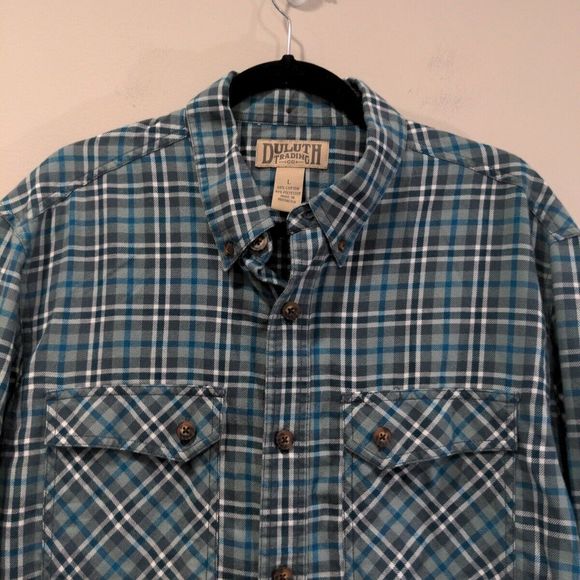 Duluth Mens Free Swingin Wicking Flannel Shirt Size L Blue Button LS Lightweight - Picture 2 of 14